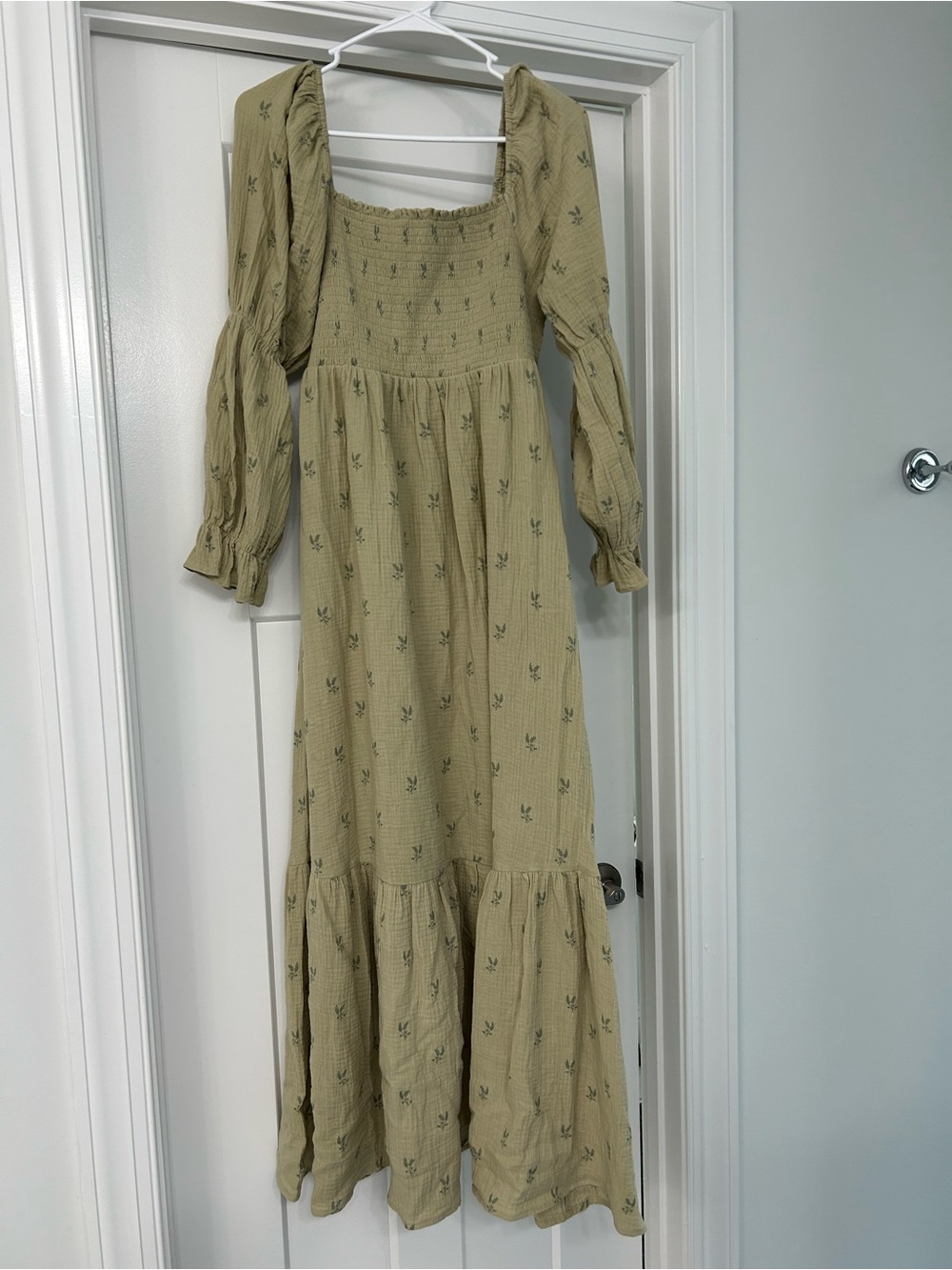 Smocked Square-Neck Maxi Dress in Sage - Picture 4 of 6
